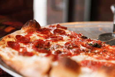 Close-up of pizza on table