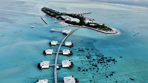 High angle view of boats in sea