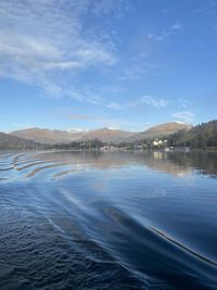 Scenic view of lake against blue sky