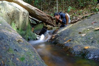 Scenic view of river amidst trees in forest