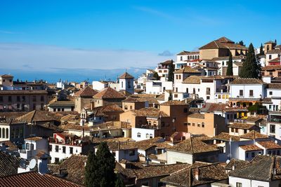 High angle view of townscape against sky