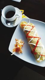 High angle view of breakfast served on table