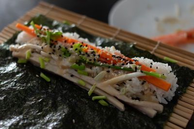 Close-up of sushi in plate