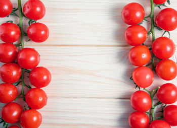 High angle view of cherry tomatoes on table