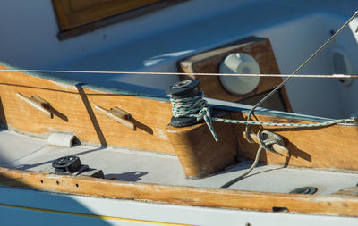 High angle view of ropes in container