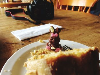 Close-up of cake in plate on table