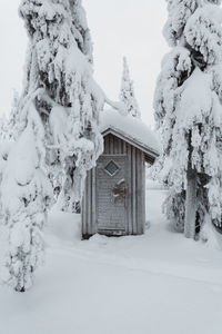 House on snow covered field