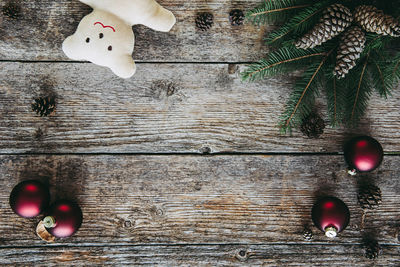 Directly above shot of christmas decorations on table