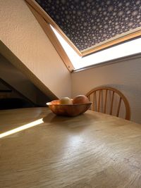 Empty table against wall at home