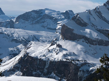 Scenic view of snow covered mountains against sky