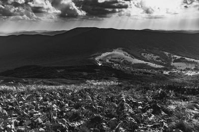 Scenic view of landscape and mountains against sky