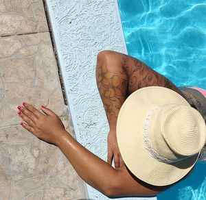 High angle view of woman in swimming pool