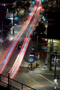 Light trails on city street at night