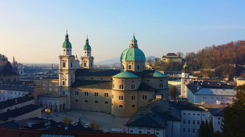 High angle view of church against sky