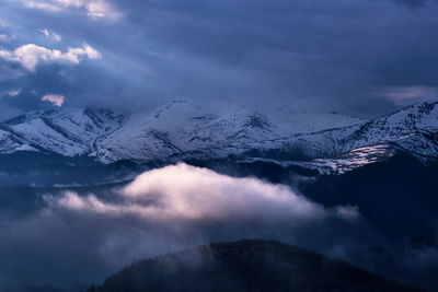 Scenic view of snowcapped mountains against sky