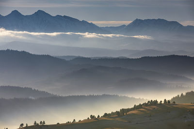 Panoramic view of mountains against sky during sunset