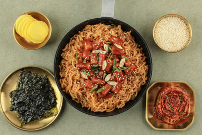 High angle view of food in plate on table