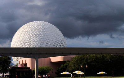 Modern building against cloudy sky