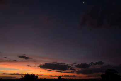 Silhouette trees against dramatic sky during sunset