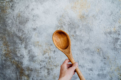 Cropped hand of person holding wooden spatula