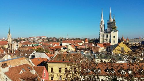 Townscape against blue sky
