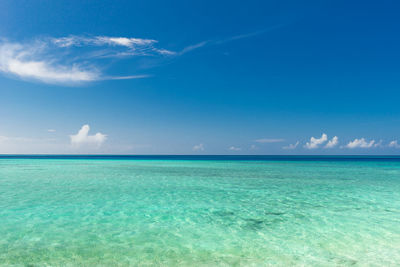 Scenic view of sea against blue sky