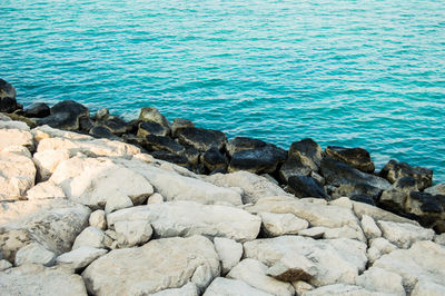 Scenic view of sea against blue sky