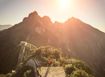 Man standing at great wall of china