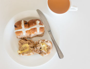 Directly above shot of breakfast served on table