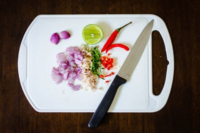 High angle view of breakfast on table