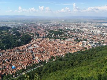 High angle shot of townscape against sky