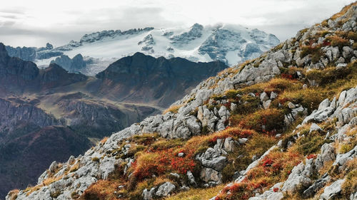 Scenic view of snowcapped mountains against sky