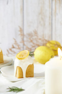 Close-up of fruits in plate on table