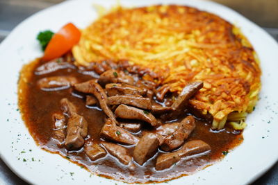 High angle view of meal served in plate