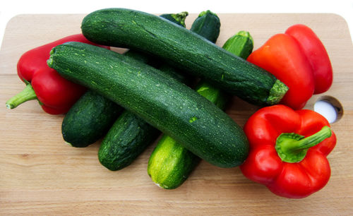 Close-up of bell peppers on table