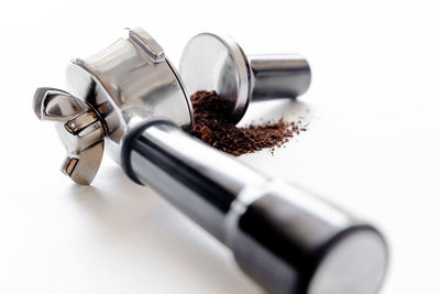 High angle view of coffee cup on table