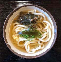 High angle view of soup in bowl