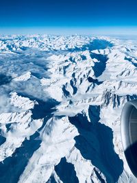 Aerial view of snowcapped landscape against sky