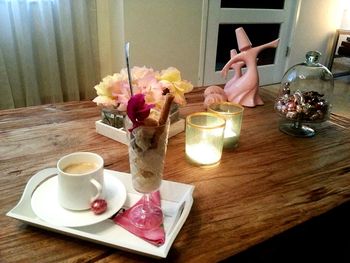 Close-up of breakfast on table at home