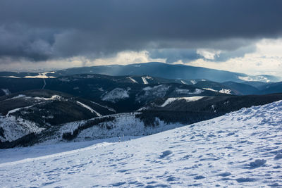 Scenic view of snowcapped mountains against sky