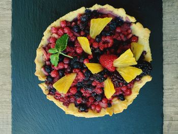 High angle view of dessert on table