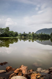 Scenic view of lake against sky