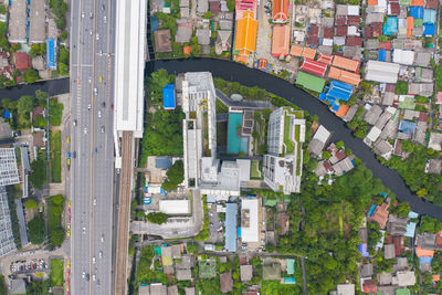 High angle view of buildings in city