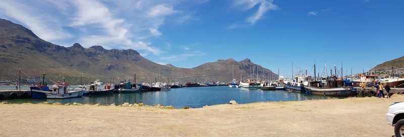 Sailboats moored at hout bay harbour, south africa