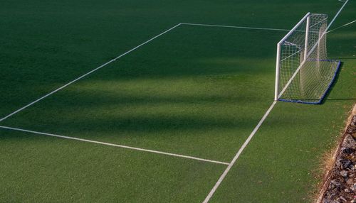 High angle view of soccer field