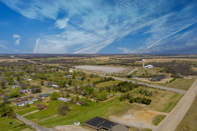 Aerial view of agricultural field against sky