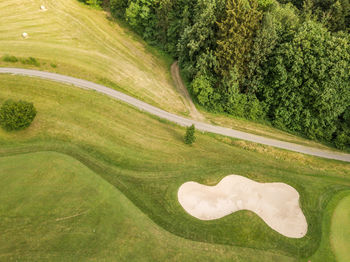 High angle view of sand trap in golf course