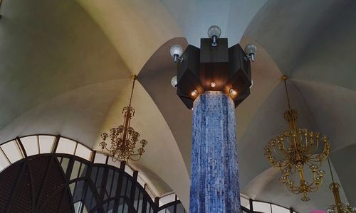 Low angle view of illuminated lamp