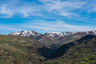 Scenic view of snowcapped mountains against sky