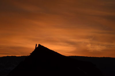 Scenic view of silhouette mountain against sky during sunset